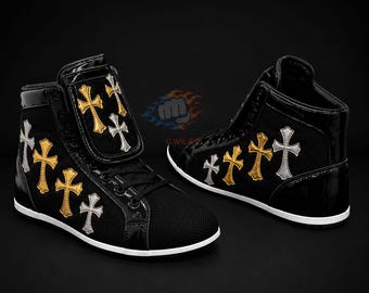 Custom Chrome Heart Boxing Shoes: High-Top Wrestling Boots