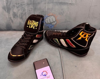 Custom Rhinestone Boxing Shoes: "No Boxing, Life" Training Boots