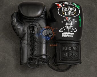 Hot Selling Latest Pitbull Design No Boxing No Life Boxing Gloves Original Cow Hide Leather Fighting Sparring Boxing Gloves For Gift.