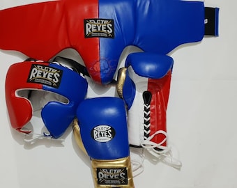 Cowhide Leather Cleto Reyes Boxing Sparring Set: Gloves, Headguard, Groin Guard