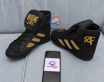 Personalized Premium Quality Original Leather Mesh No Boxing Shoes With Customize Rhinestones Embroidered.