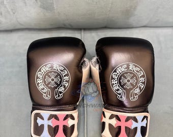 Latest Design Christian Style Crosses original Cow Hide Leather Strap Up Boxing Sparring Gloves.