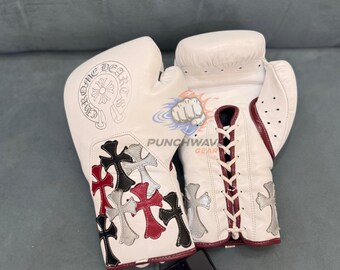 Guantes de boxeo de cuero de vaca Chrome Heart, diseño nuevo y hechos a medida, ideales para entrenamiento y sparring.
