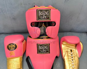 Custom Made No Boxing No Life Boxing Set Boxing Gloves Head Guard Groin Guard Genuine Leather Boxing Kit.