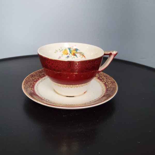 Vintage Red and Gold Phoenix Teacup and Saucer