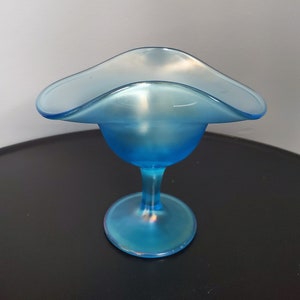 Vintage Blue Satin Glass Compote Dish