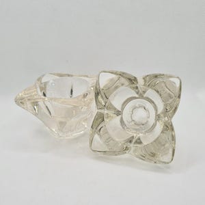 Vintage Clear Glass Flower Petal Taper, Votive Candle Holders Set of 2