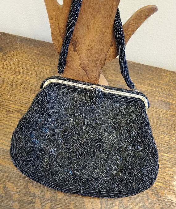 Vintage Black Beaded Handbag - image 1