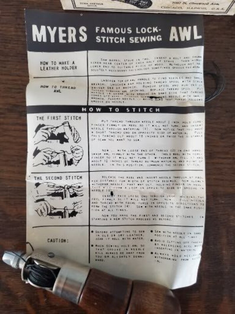 Vintage C.A. Myers Famous Lock Stitch Sewing Awl Etsy