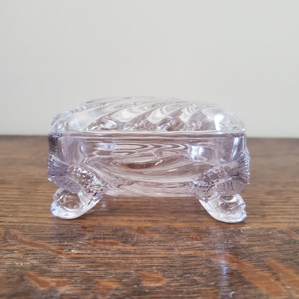 Vintage Cambridge Caprice Clear Glass Fish/Dolphin feet Cigarette, Trinket Box