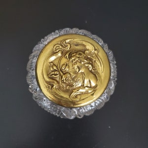 Vintage Cut Glass Golden Goddess Dresser Powder Jar