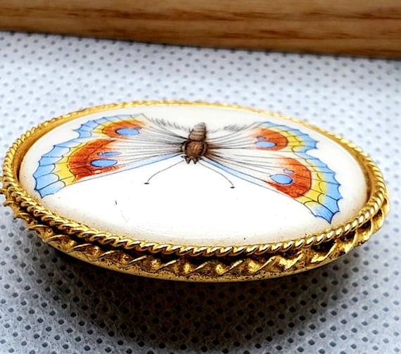 Vintage Porcelain Butterfly Brooch - image 2