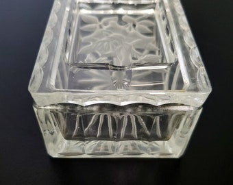 Vintage Etched Glass Cigarette Box and Ashtray