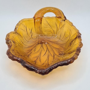 Vintage Indiana Glass Pebble Leaf Amber Dish