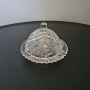 Vintage Cambridge Clear Glass Childs Butter Dish Fernland Snowflake