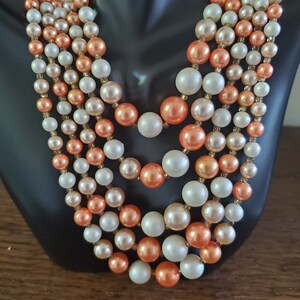 Vintage 5 Strand Orange and White Beaded Necklace