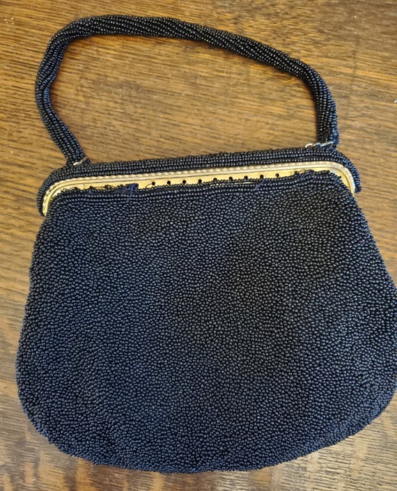 Vintage Black Beaded Handbag - image 2