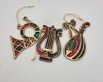 Vintage Avon Snow Fantasy Jewel Tone Lyre, Horn, Mandolin 1984