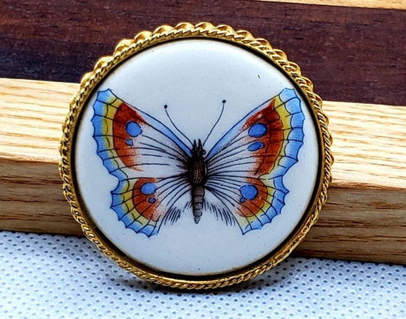 Vintage Porcelain Butterfly Brooch - image 1
