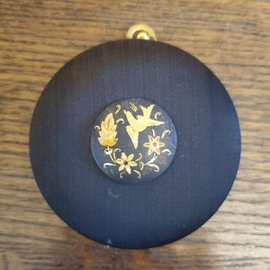 Vintage Black and Gold Satin Bird Powder Compact