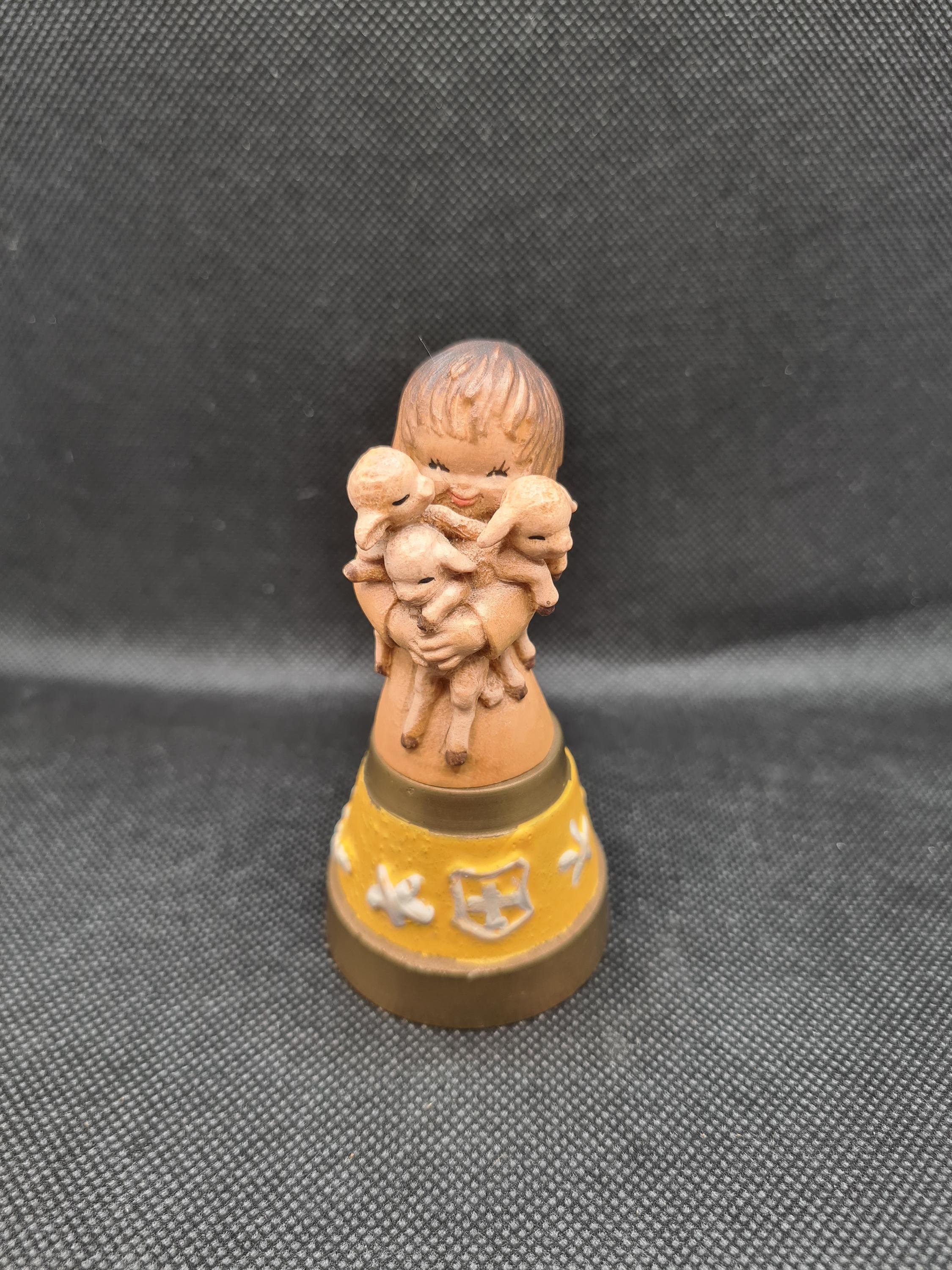 Vintage ANRI Ferrandiz Carved Wood Girl With Lambs Brass Bell - Etsy