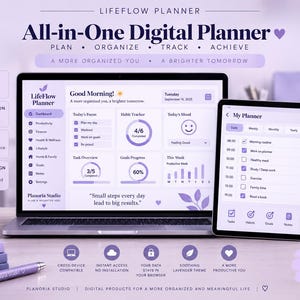 LifeFlow Digital Planner, Allt-i-ett Livsplanerare, Lavendeltema