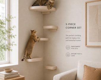 Corner Cat Wall Set, Modern Cat Climbing Wall, Cat Corner Shelves, Wall Mounted Cat Steps, Indoor Cat Furniture Set
