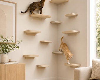 Corner Cat Wall Set, Modern Cat Climbing Wall, Cat Wall Furniture, Floating Cat Steps, Indoor Cat Climber, Corner Cat Shelves