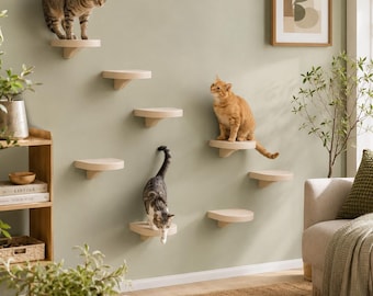 Modern Cat Furniture, Minimalist Cat Wall Shelves, Floating Cat Steps, Beige Cat Wall Shelf Set, Space Saving Cat Climbing Shelves