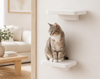 Estante minimalista blanco para gatos, percha flotante moderna para gatos, mueble de pared elegante para gatos, escalón de pared para gatos