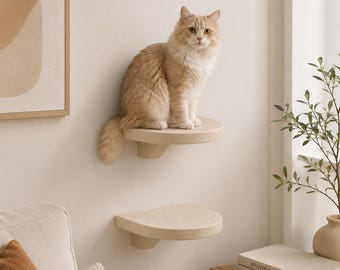 Kattvägghylla, Modern kattvägghylla, Klätterhylla för katt inomhuskatter, Flytande katttrappa, Beige katthylla