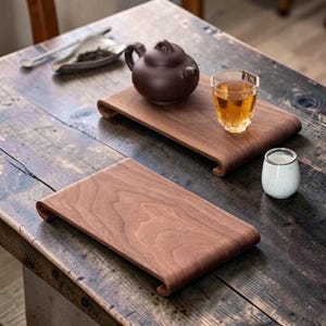 Walnut Wood Tea Tray, Minimalist Zen Display Stand, Japanese Style Pedestal, Heat Resistant Board