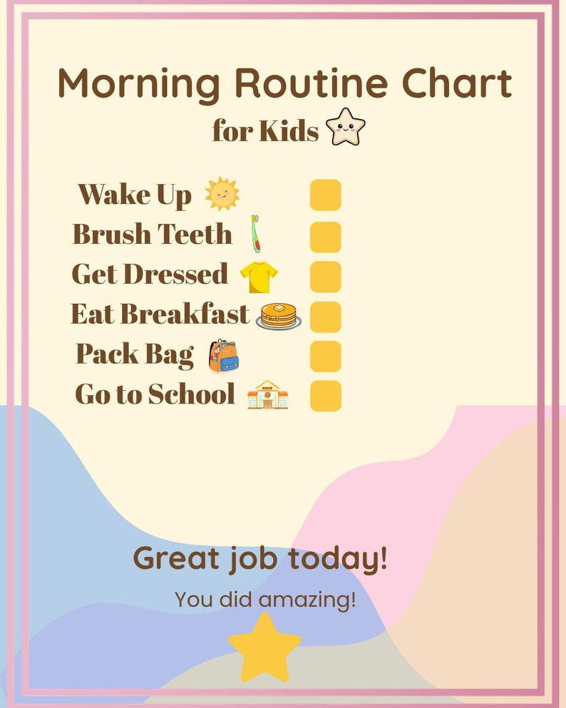 Colorful Morning Routine Background Morning Routine Chart for Kids Printable | Daily Routine Chart | Visual ...