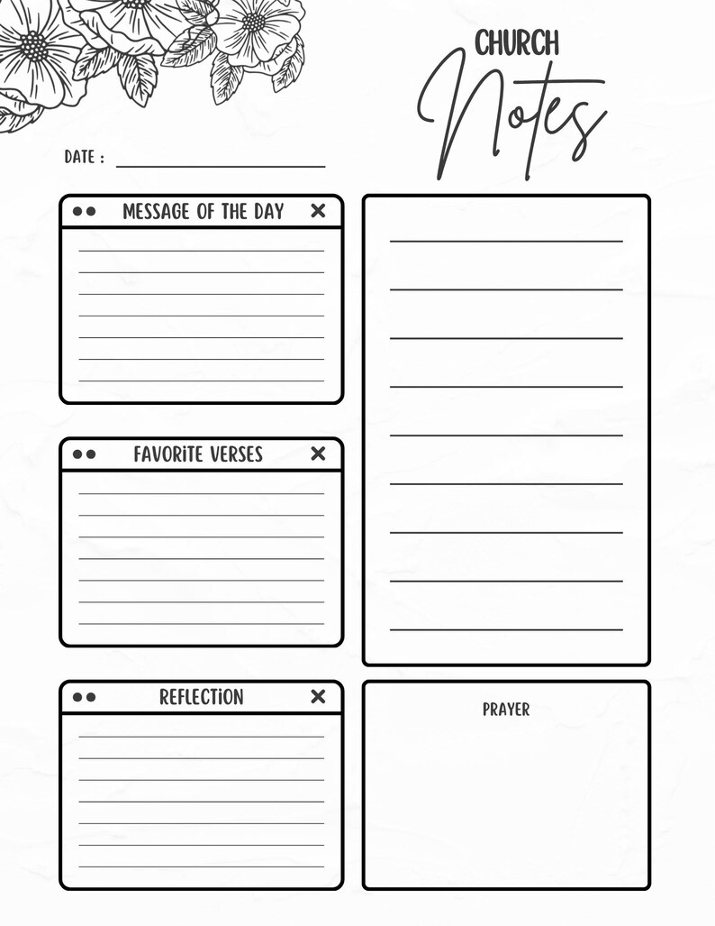 Church Sermon Notes Template | Bible Study, Prayer, Reflection (digital ...