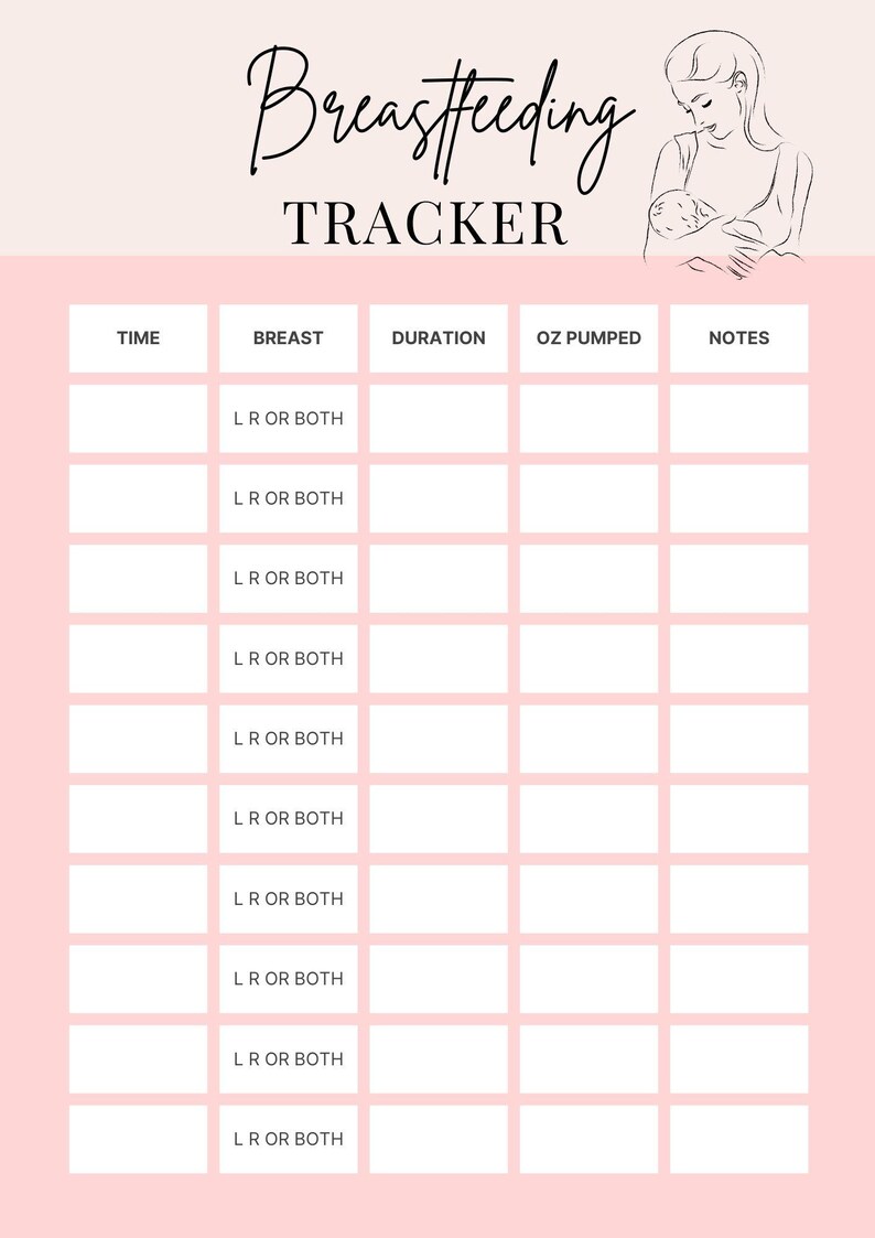 Breastfeeding Tracker Printable | Baby Feeding Log (instant Download ...