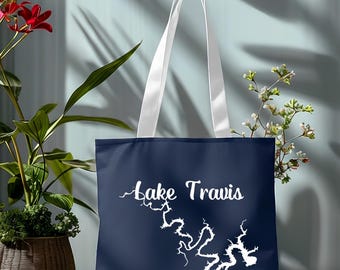 Lake Travis Tote Bag - Printed on Front/Back with 3 Size Options (13"-16"-18")