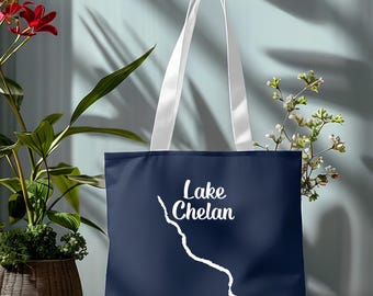 Lake Chelan Tote Bag - Printed on Front/Back with 3 Size Options (13"-16"-18")