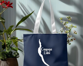 Cayuga Lake Tote Bag - Printed on Front/Back with 3 Size Options (13"-16"-18")