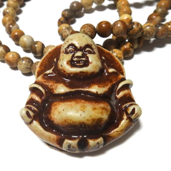 Picture Jasper Beaded Necklace with Buddha