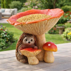 Vogelvoederhuisje egelpaddestoel – Grillig standbeeld vogelvoederhuisje, handgemaakt buitenvogeldecor voor tuin