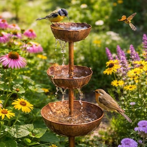 Metalen regenketting tuinpaal – decoratieve regenvanger voor vogels en klimplanten, bronzen tuindecoratie buiten