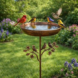 Vintage Metal Bird Bath for Garden – Outdoor Standing Bird Bath Bowl, Rustic Patio Yard Bird Feeder Decor