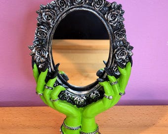 Gothic Halloween Witch Resin Hand Mirror Home Decor