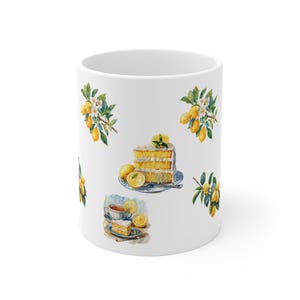 Lemon Ceramic Mug, Cute Lemon Pattern Coffee Cup, Watercolor Tea Mug, Summer Kitchen Decor, Gift for Tea Lovers, Lemon Cake Design