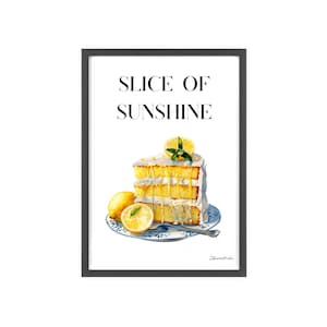 Lemon Cake Wall Art, Kitchen Decor Poster, Slice Of Sunshine Print, Food Art, Farmhouse Kitchen Wall Decor, Bakery Art, Citrus Poster