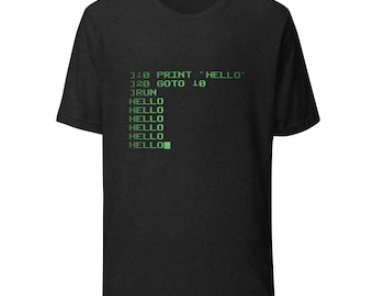 BONJOUR boucle infinie | Chemise rétro ordinateur Apple IIe | Cadeau programmeur | T-shirt geek
