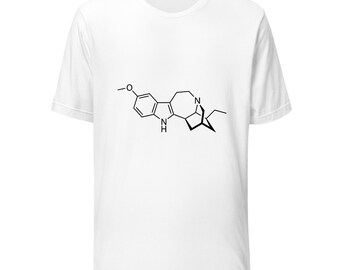 Structure de la molécule d'ibogaïne | Chemise de chimie psychédélique | T-shirt science de la toxicomanie
