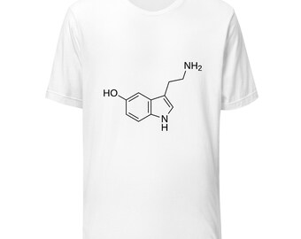 Structure de la molécule de sérotonine | T-shirt molécule du bonheur | T-shirt en sciences de la santé mentale