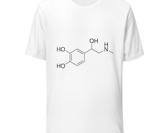 Structure de la molécule d'adrénaline | Chemise de chimie d'épinéphrine | t-shirt scientifique | Accro à l'adrénaline