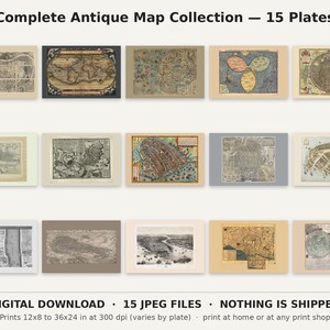 Antike Kartensammlung (15 Karten): Waldseemüller (1507), Ortelius (1570), Braun Hogenberg (1572), historische Welt- und Stadtpläne, digitaler Download